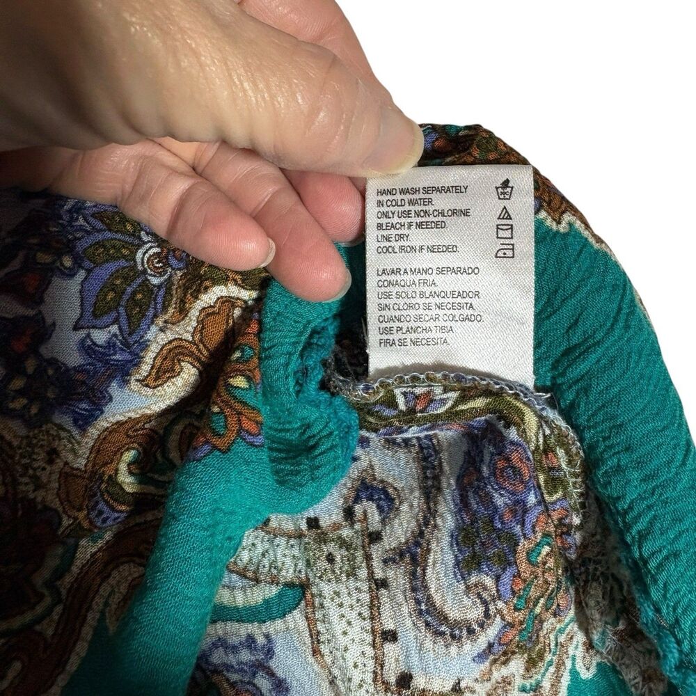 Bila Women’s XXL Boho Paisley Cold Shoulder Blouse Bell Sleeve Rayon Top - Picture 8 of 9